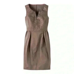 Boden Ada Textured Embroidered Sleeveless Brown Sheath Dress Size 10